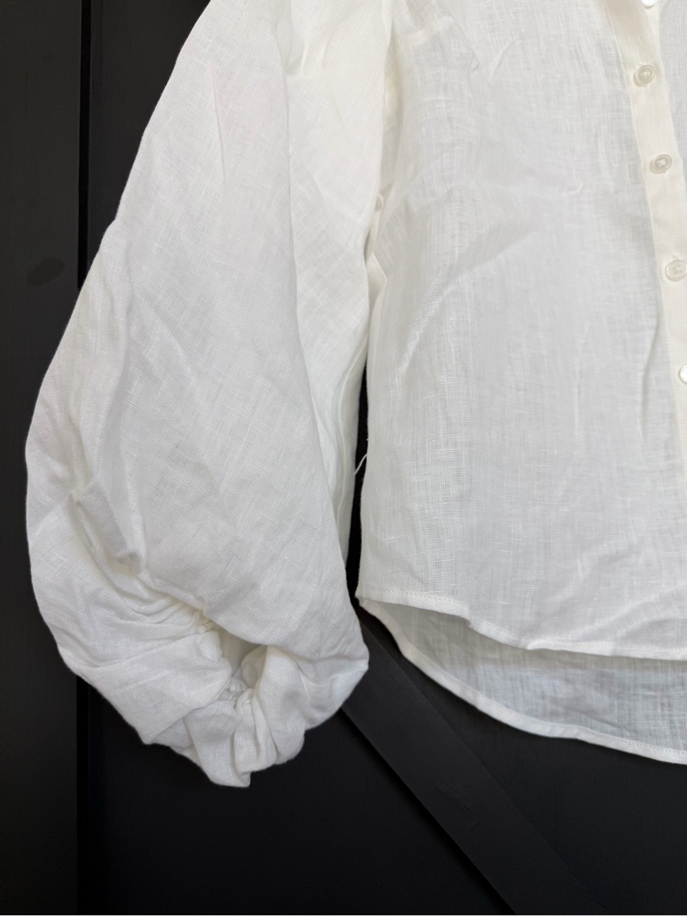 Boden Puff Sleeve Linen Shirt in White, Size 0 - Picture 6 of 9